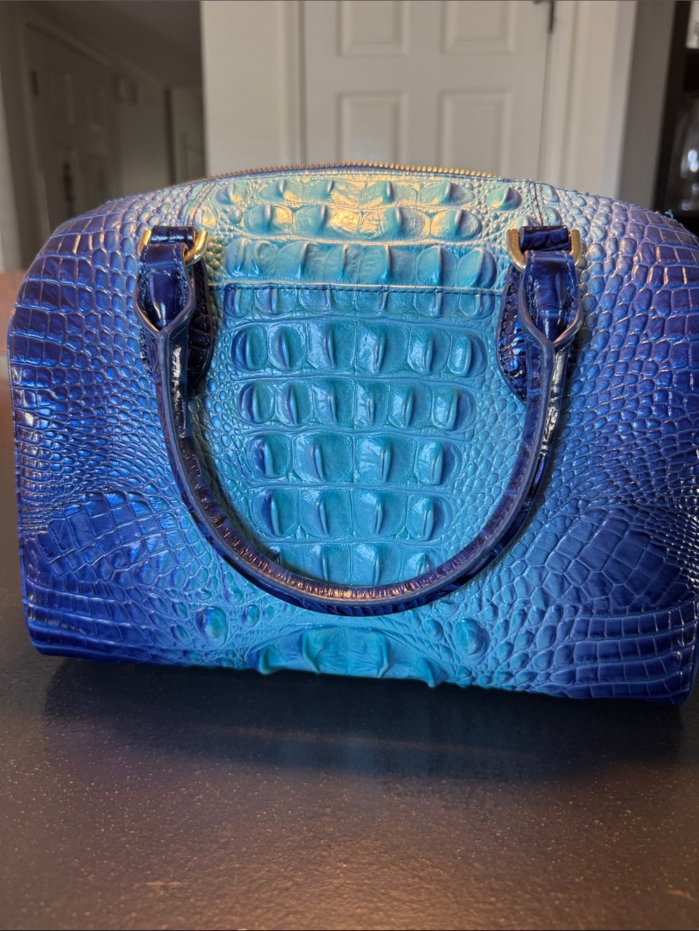 Brahmin Blue Ombre Croc-Embossed Dome Satchel - Picture 5 of 9